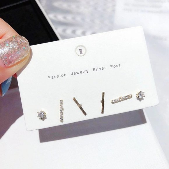 [3 Pairs] 925 Sterling Silver Diamond Earrings H - Picture 4 of 8